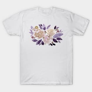 Watercolor flower bouquet - purple and beige T-Shirt